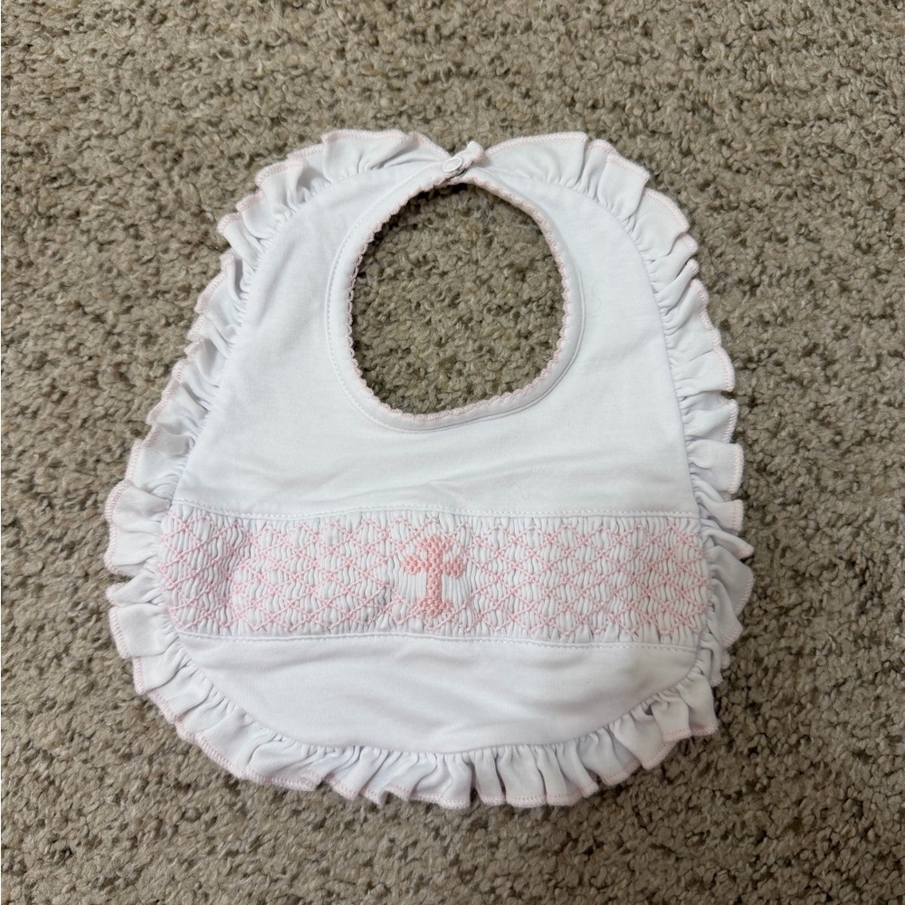 Elegant White and Pink Ruffled Baby Bib